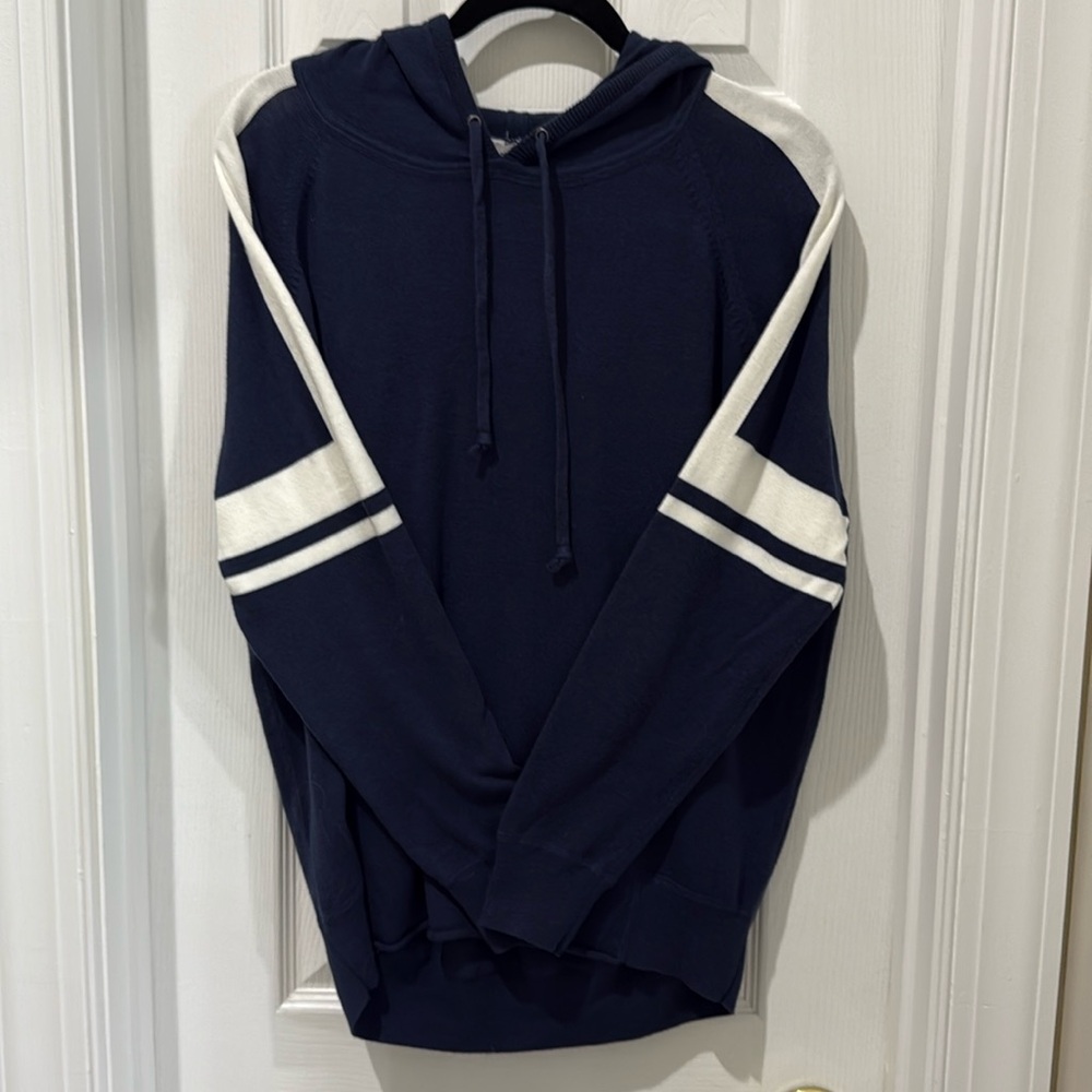 Athleta Hoodie Sweatshirt Navy and White Stripe